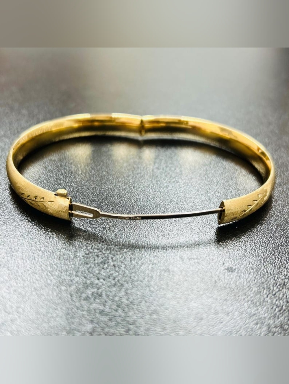 14K Gold Floral Bangle Bracelet: Stackable Real Gold Bangle - Picture 7 of 7
